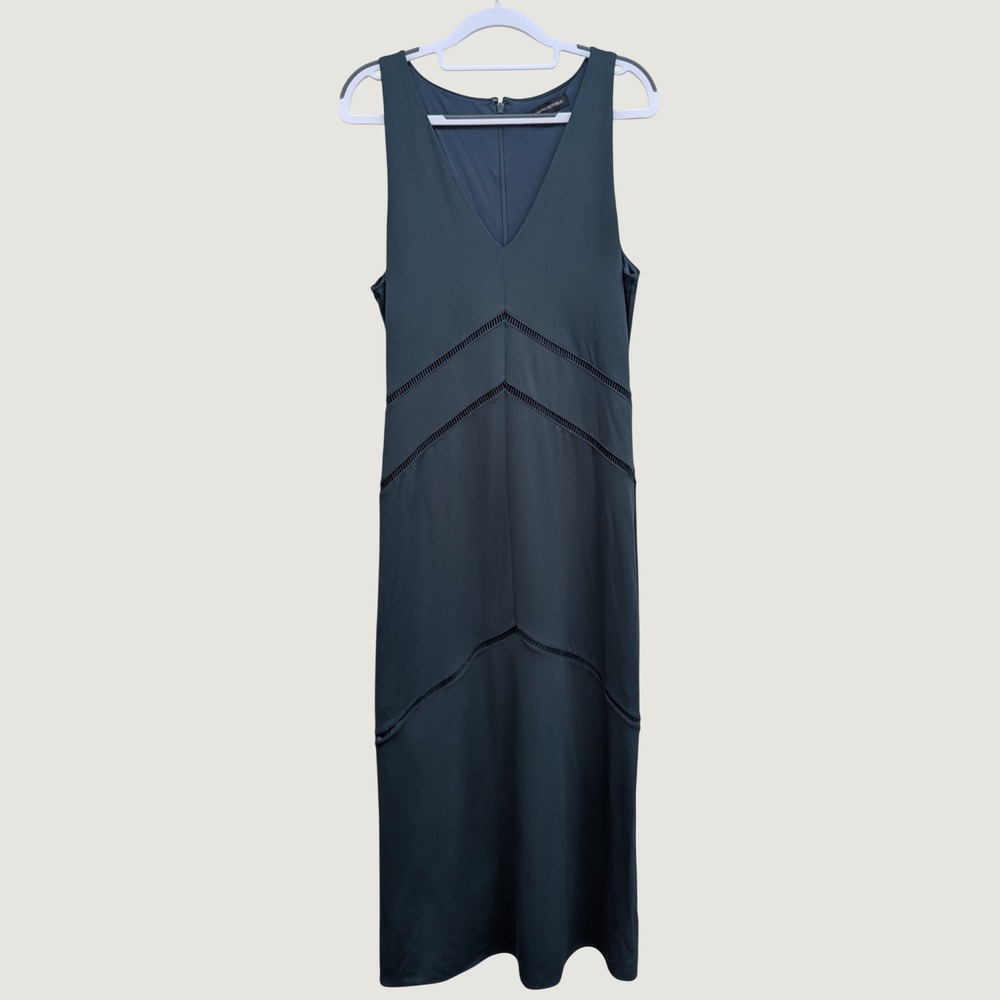 Banana Republic Soft Ponte Maxi Dress with Ladder Lace Dark Teal Green Size 12